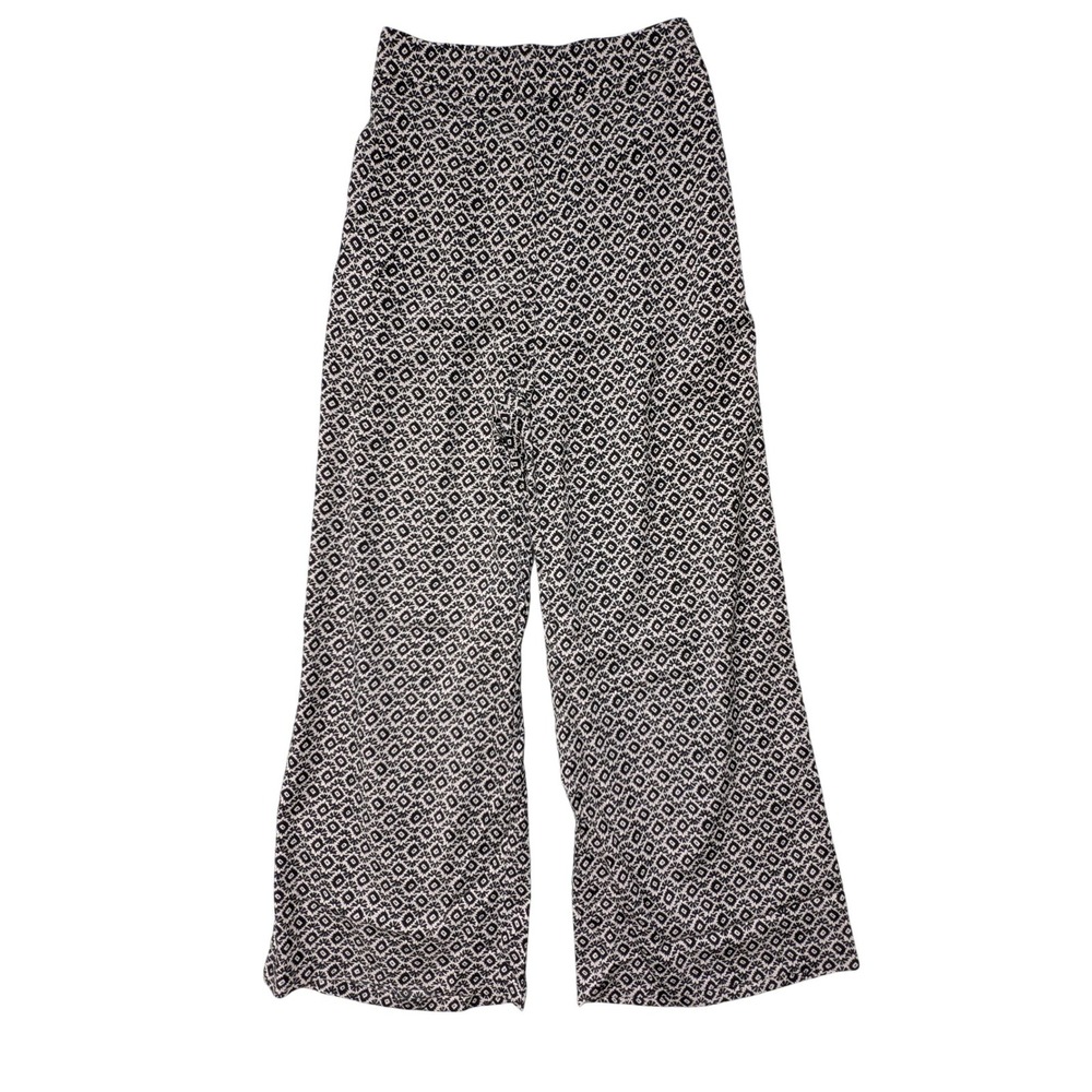 Resort Boho Black White Geometric Diamond Print Wide Leg Pants S NEW SM Wardrobe